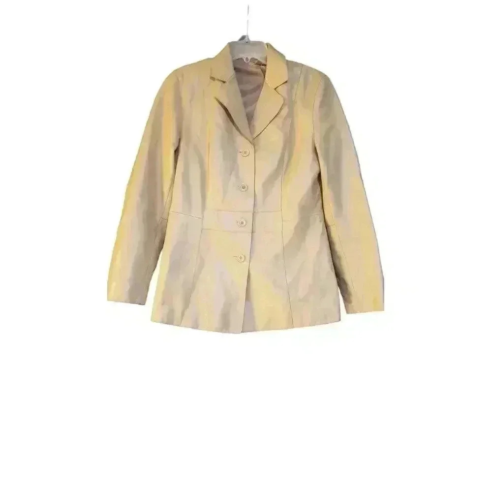 Caslon Soft Lamb Leather Jacket Womens Size S Blazer 4 Button Front Cross Stitch